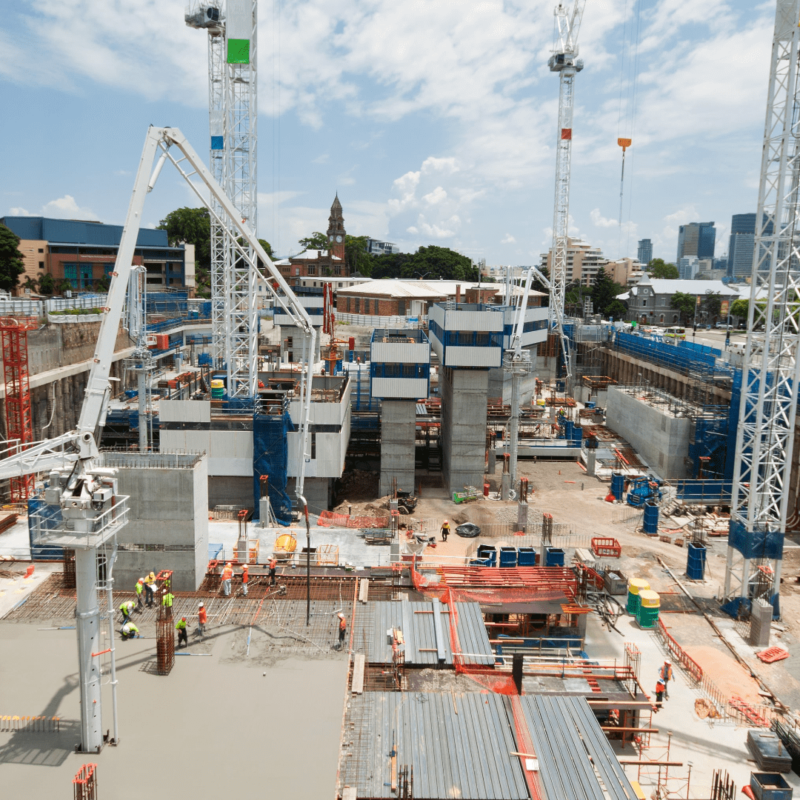 Outdoor construction site with heavy lifting